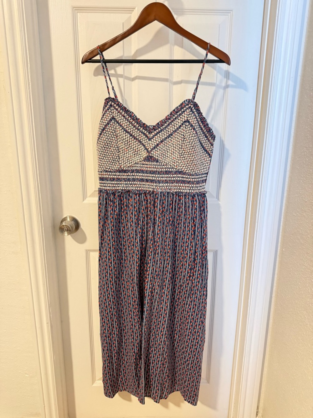 Old Navy Blue and Red Smocked Top